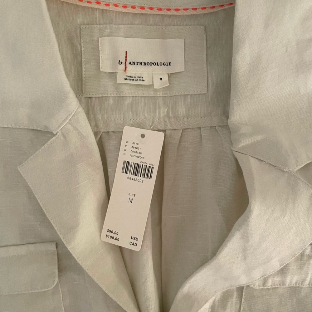 NWT Anthropologie Linen Utility Shirt Womens Size Medium Color Ivory - Picture 5 of 7